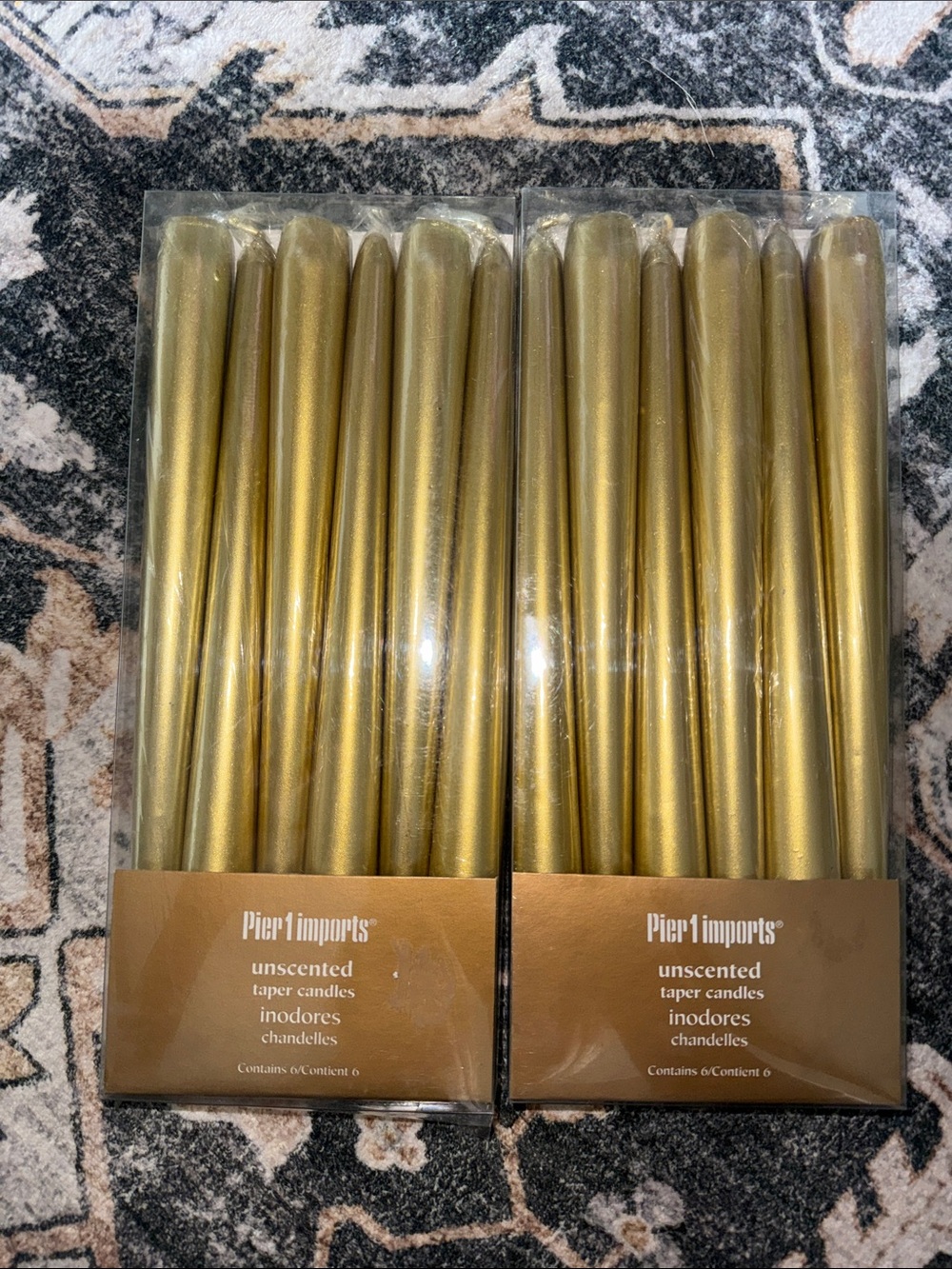 Pier 1 Gold Metallic Unscented Taper Candles - Set of 12